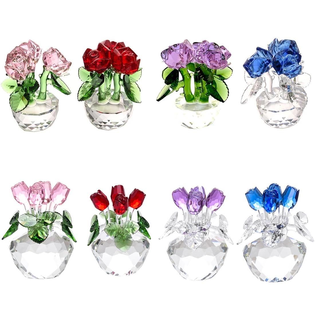 Figurines de roses en cristal, cadeau de saint-valentin pour elle, ornement de rêve en verre, presse