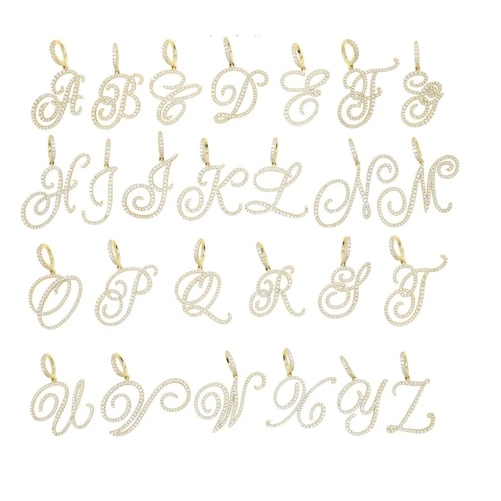 Collier pendentif avec 26 lettres initiales cursives, Micro pavé 5A, zircone cubique, bijoux avec no