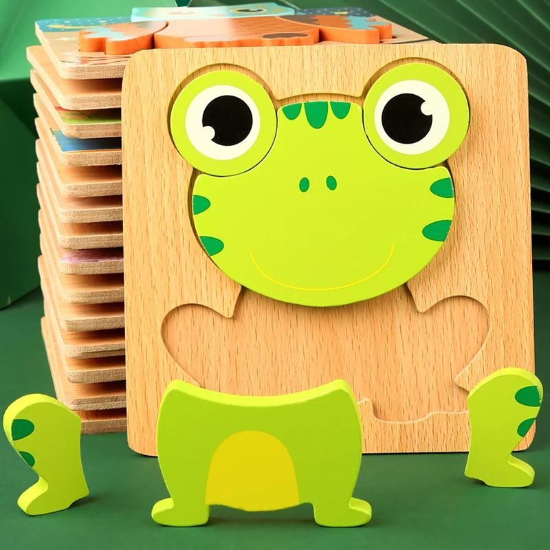 Puzzle 3D en bois de haute qualité pour bébé, dessin animé, trafic d'animaux, jeu de Cognition d'app