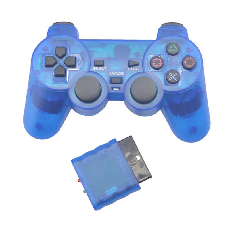 Manette de jeu sans fil de couleur transparente pour PS2, contrôleur Bluetooth à vibrations 2.4G, co