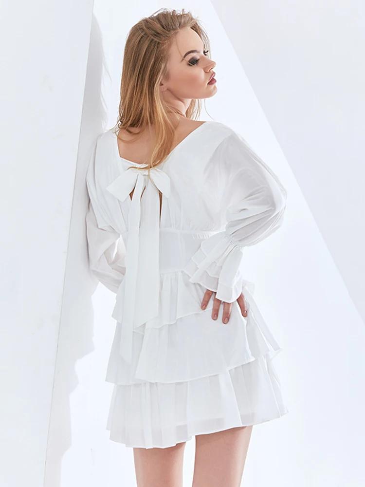 TWOTWINSTYLE – Mini robe à volants et imprimé Floral pour femmes, col en V, manches longues, couleur