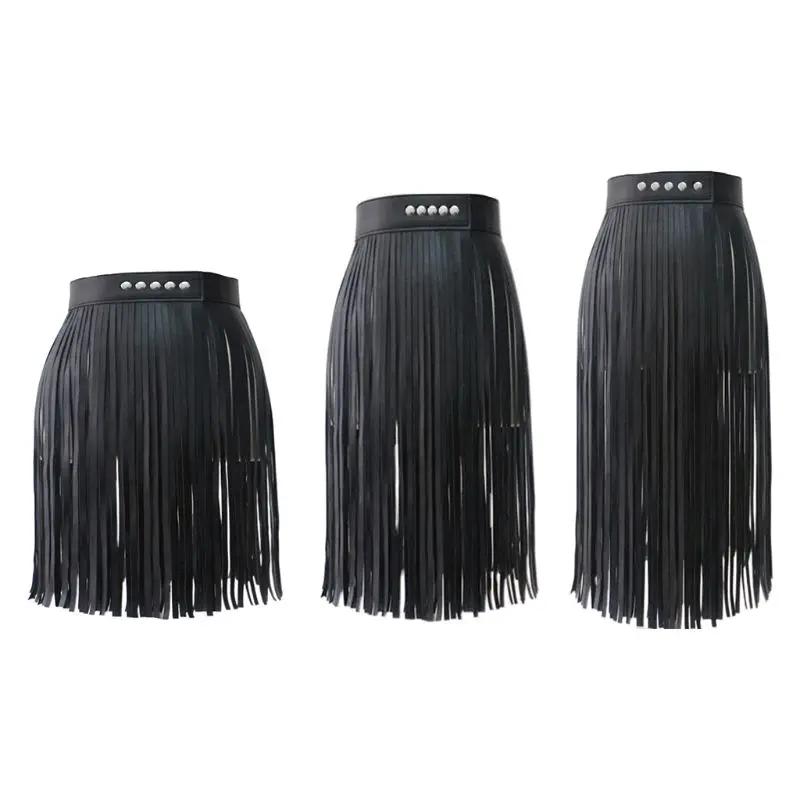 Jupe à franges en Faux pour femmes, taille haute, harnais avec boutons à pression, fête d'halloween,