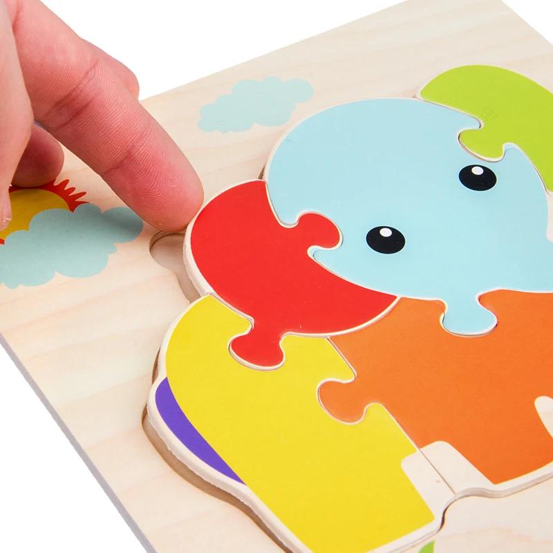 Puzzle 3D en bois pour bébé, formes Tangram, apprentissage éducatif, dessin animé, Intelligence anim