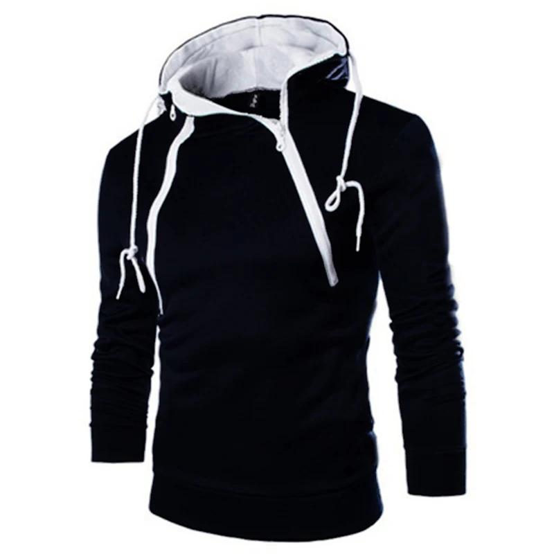 Sweat à capuche à manches longues pour homme, pull à col haut avec fermeture éclair, manteau noir