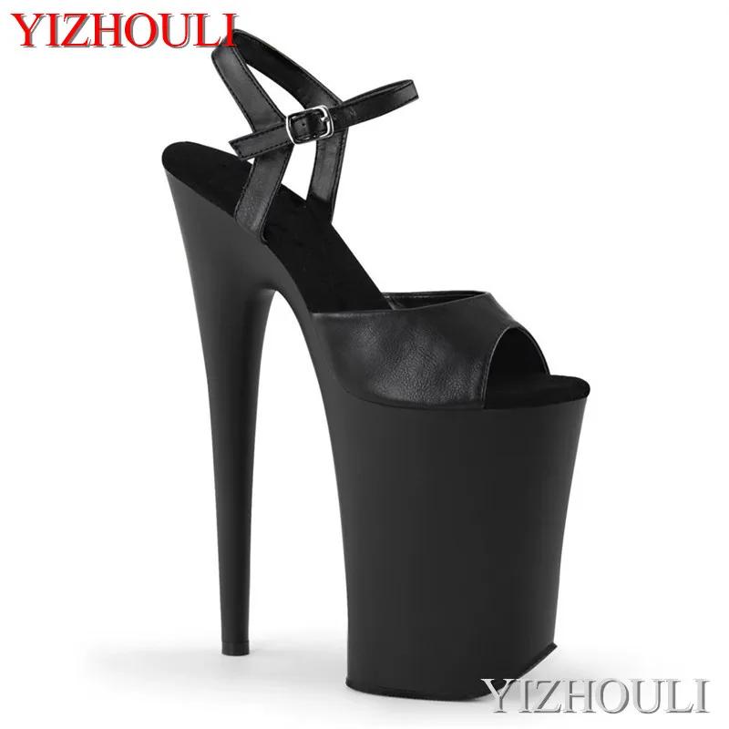 Sandales gladiateur noires classiques, talons aiguilles sexy, 23 cm de haut, 9 pouces, sur la pole y