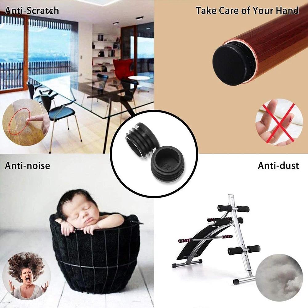 Embouts de pieds de chaise ronds en plastique noir, coussretours anti-aldes, couvre-pieds de meubles