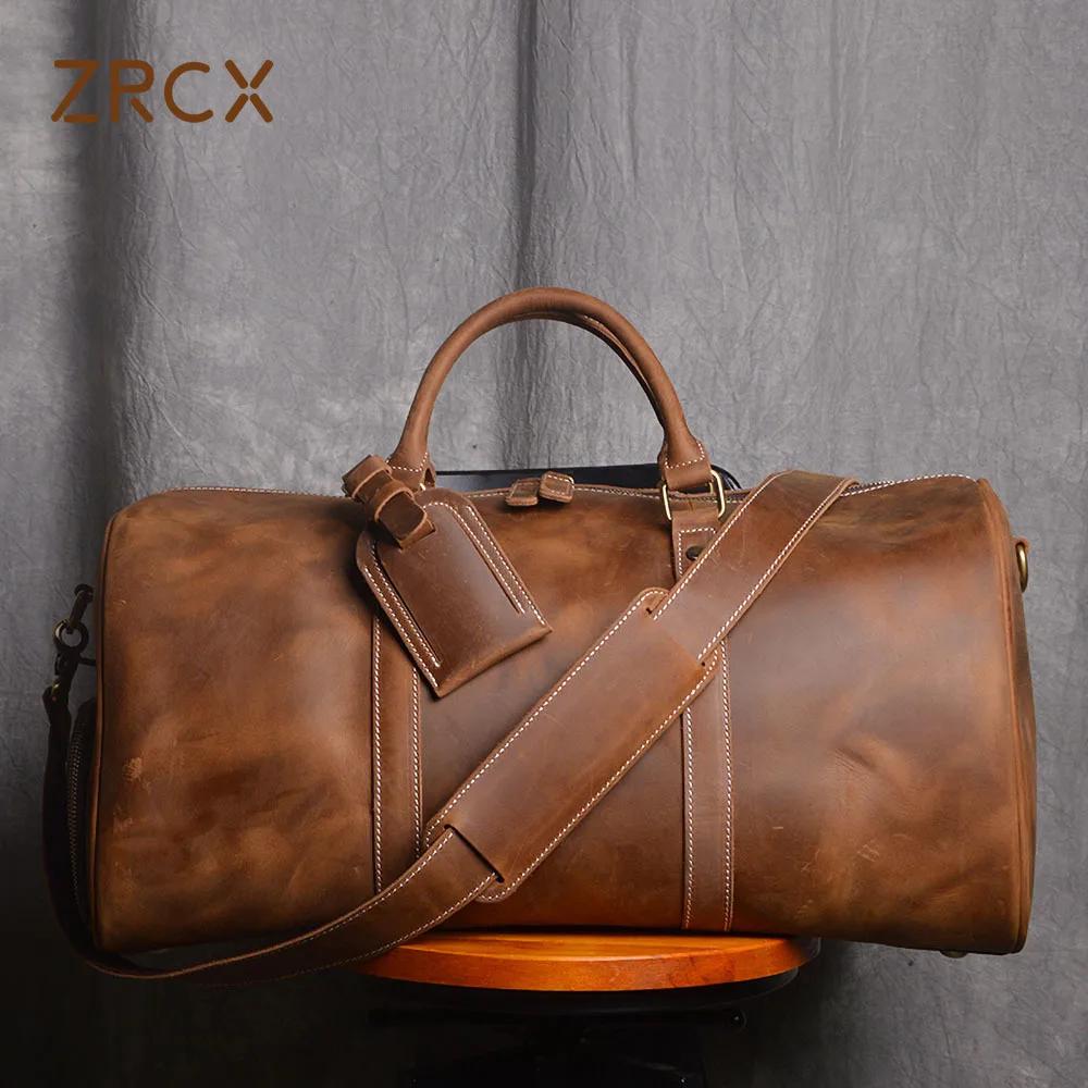 ZRCX – sac à main Vintage pour hommes, sac de voyage en cuir Geunine, grande capacité, messager à ba