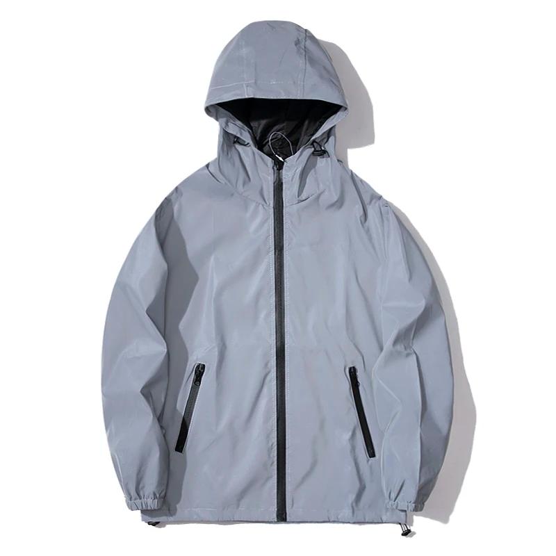 Vestes réfléchissantes de nuit pour hommes, coupe-vent en Double tissu, à capuche, Hip Hop, danseuse
