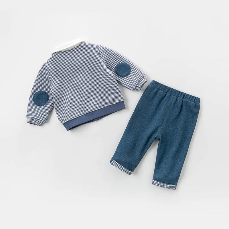 Ensemble de vêtements DB13360 pour bébés garçons, costume à carreaux, pantalon à manches longues, be
