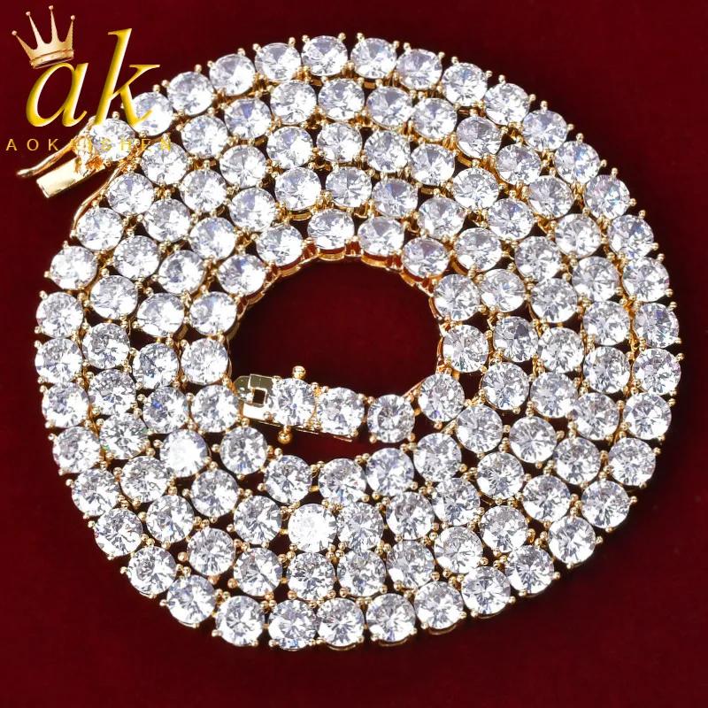Aokaishen – chaîne de Tennis pour hommes, collier plaqué or véritable, Hip Hop Rock Street, bijoux à
