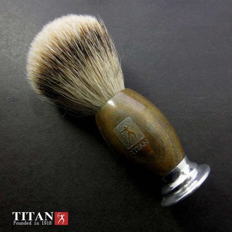Titan-Brosse de barbier avec manche en bois naturel, blaireau, blaireau, cadeau