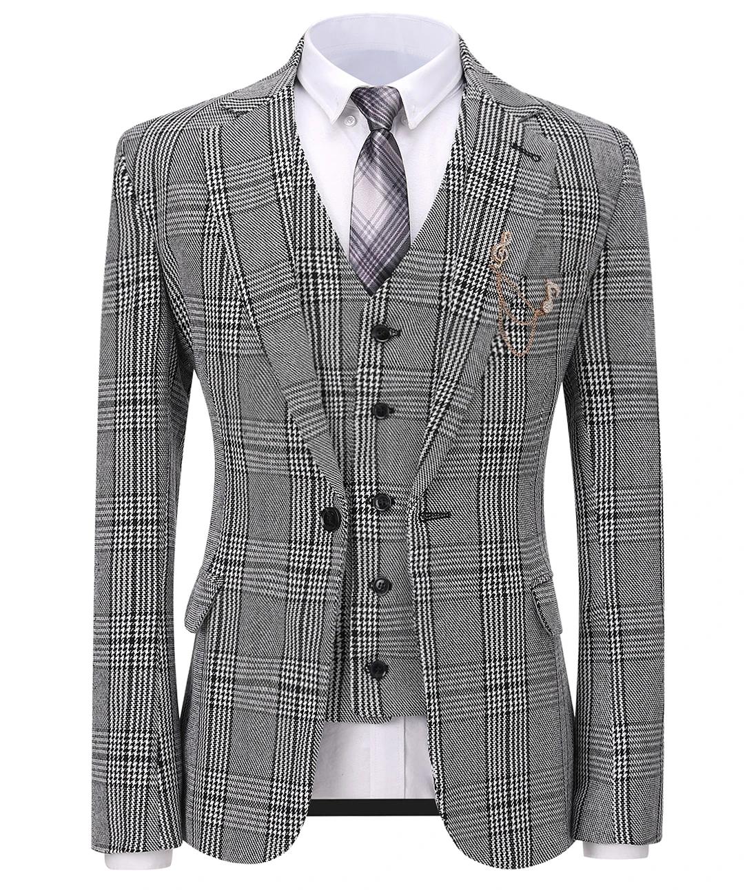 Costume formel 3 pièces pour hommes, coupe cintrée, châle à revers, Plaid en laine douce, Tuxedos gr