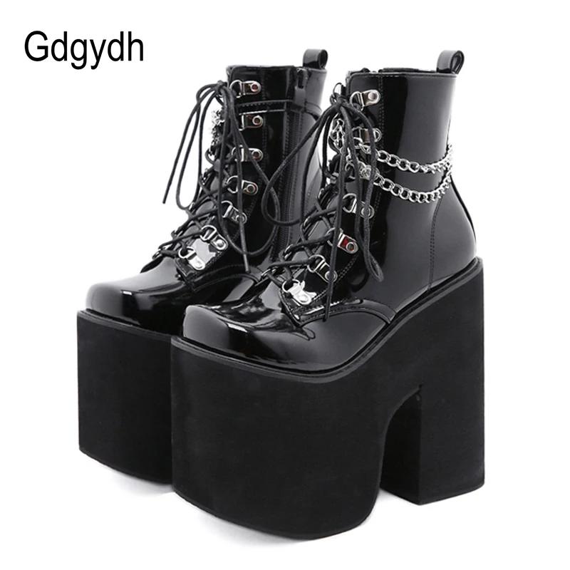 Gdgydh-Bottines de rinçage de scène de boîte de nuit pour femmes, chaussures punk gothiques à talon 