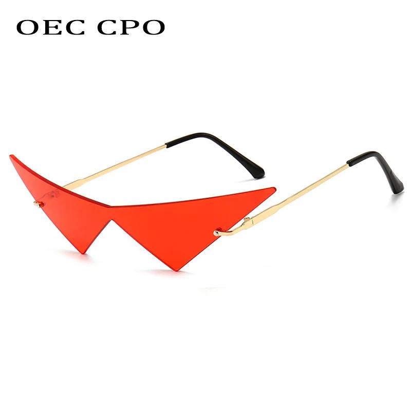 OEC CPO surdimensionné oeil de chat sans monture lunettes de soleil femmes mode une pièce lentille l