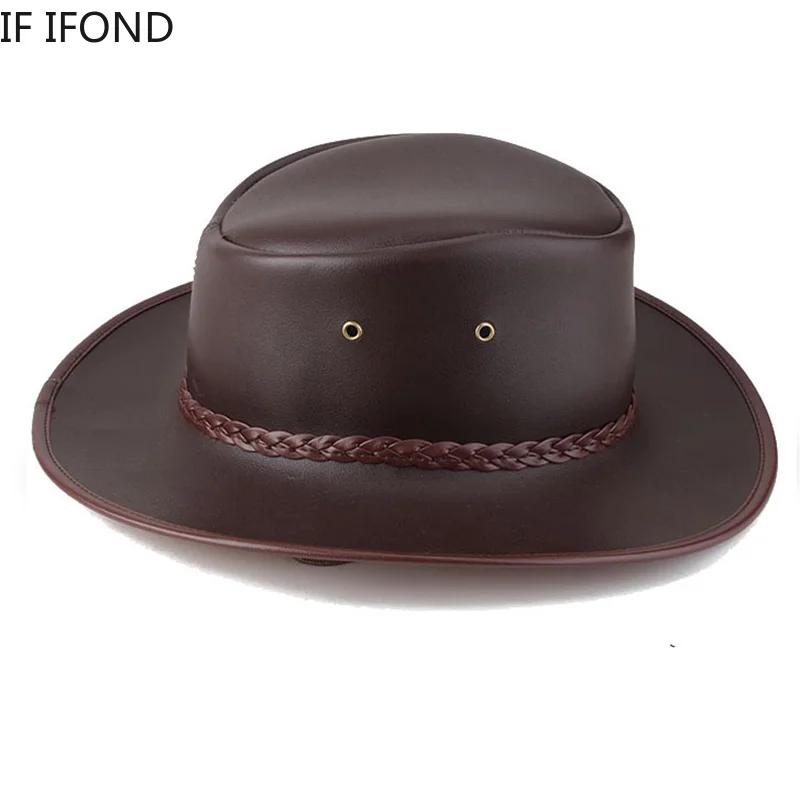 Chapeau de Cowboy Western en Faux Cuir pour Homme, Casquette Vintage de Jazz, de Haute Qualité, Auto