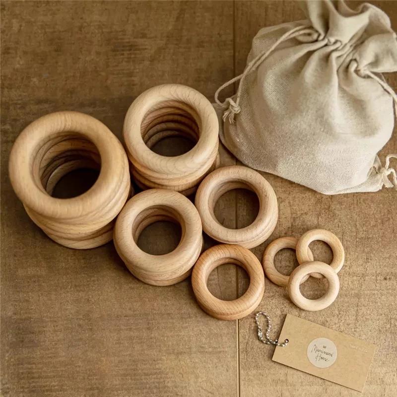Let's Make-Anneaux de Dentition en Bois d'Érable Naturel pour Bébé, Sans Bpa, à Surface Lisse, Logo 
