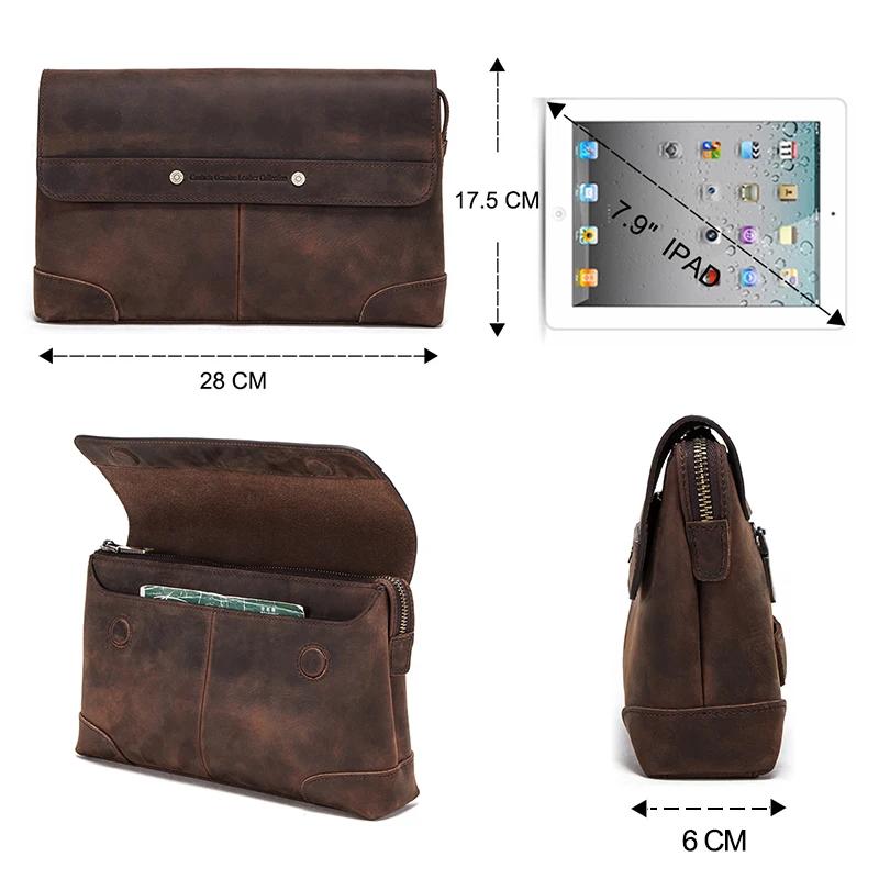 CONTACT'S hommes pochettes grande capacité hommes portefeuilles Crazy Horse cuir Long sac à main mâl