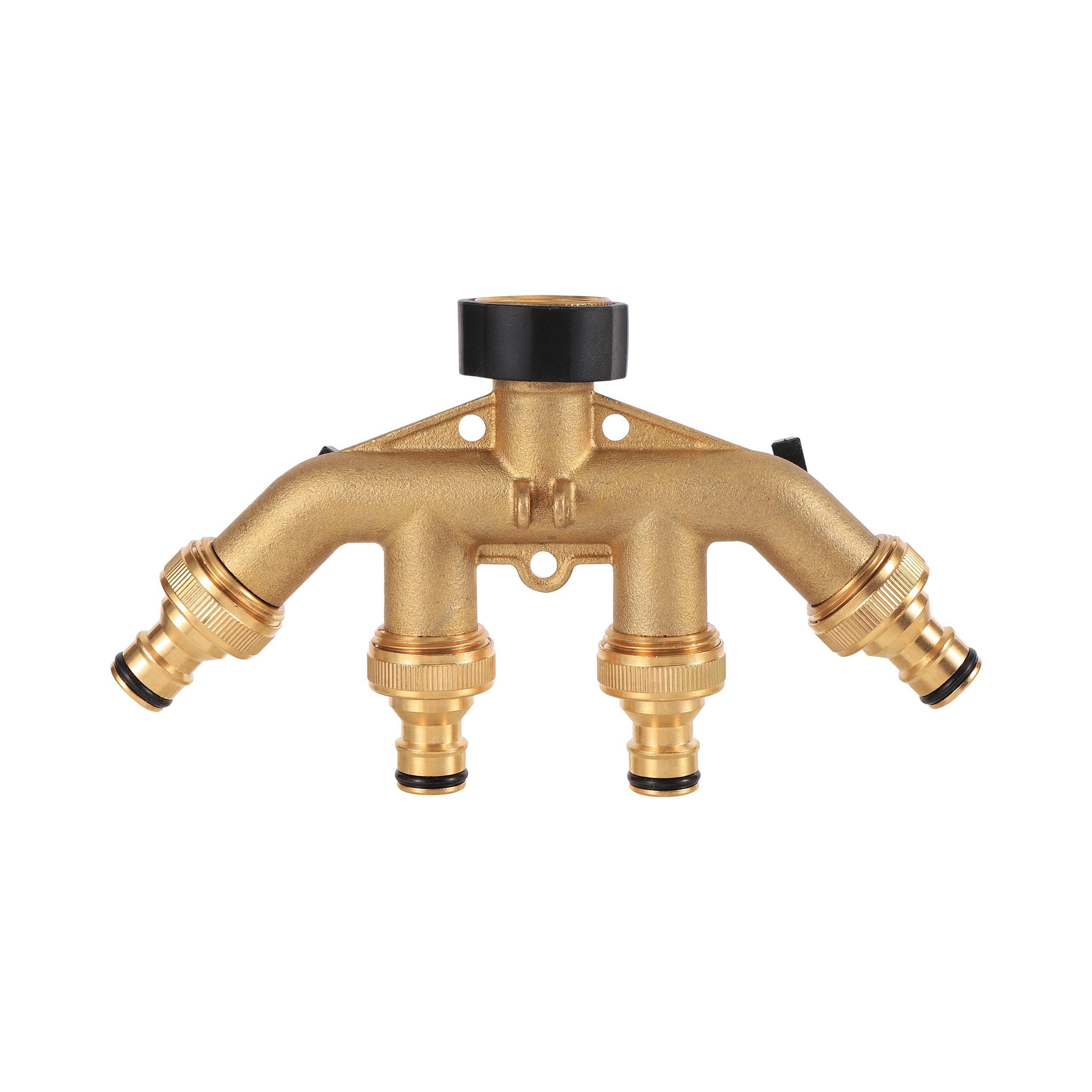 Mathiateur d'eau du robinet de jardin en laiton, filetage 3/4 ", 4 voies, séparateur de conduite d'e
