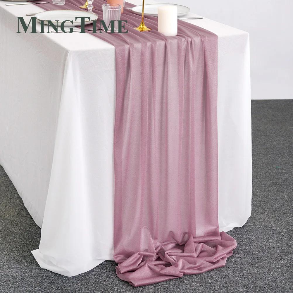 Chemin de Table en mousseline de soie transparente, couleur unie, bleu rustique, style Boho, fête de