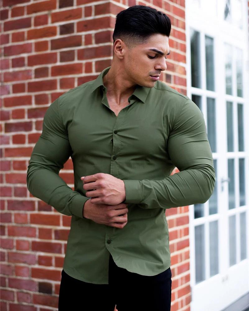 Chemise à manches longues pour hommes, coupe Super Slim, décontractée, pour affaires sociales, marqu