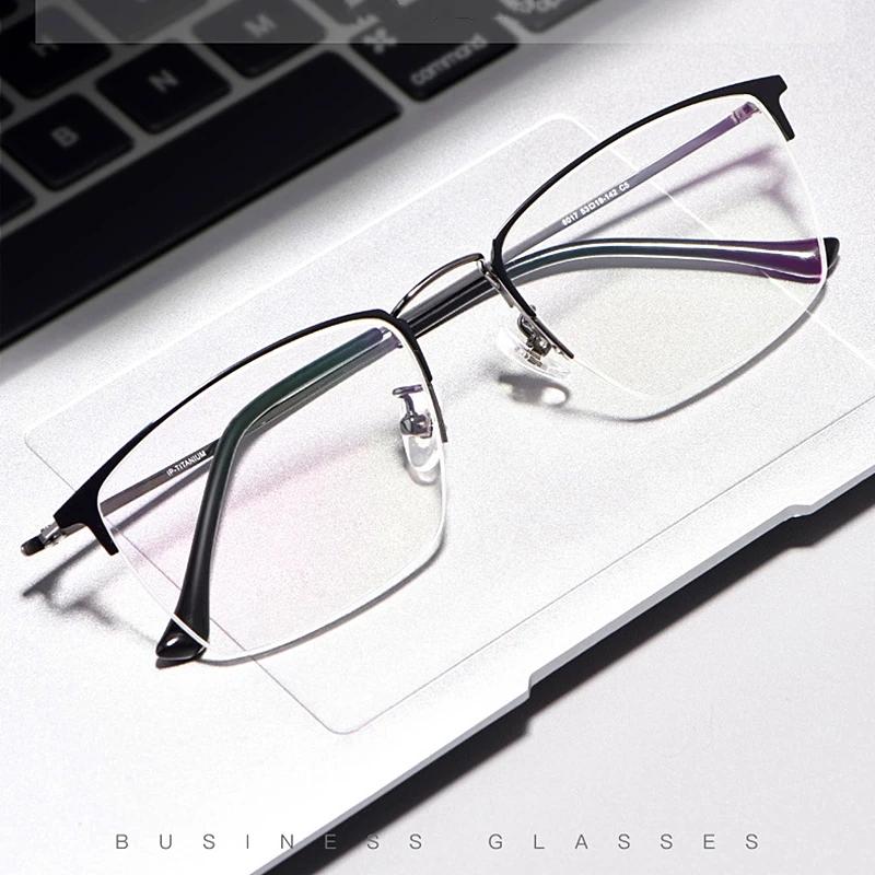 YIMARUILI – lunettes d'affaires rétro ultralégères pour hommes, demi-monture, titane pur, myopie, hy