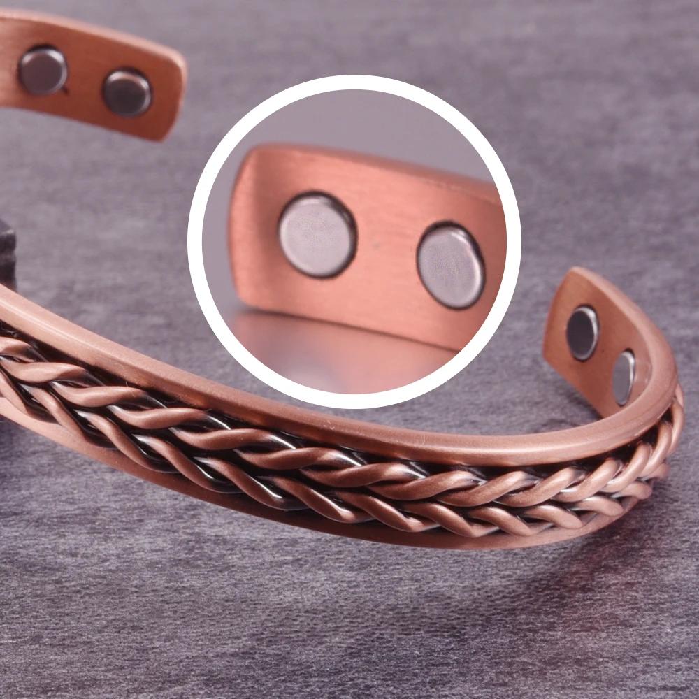 Bracelet magnétique torsadé en cuivre pur, bracelets à manchette réglables pour hommes et femmes, so