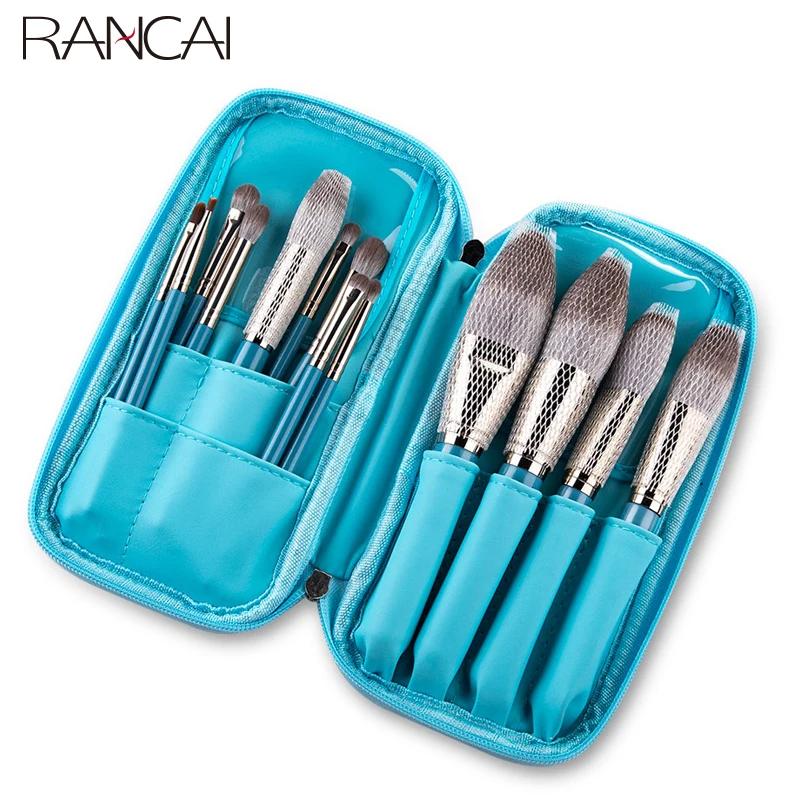RANCAI-Ensemble de pinceaux de maquillage avec sac en cuir, fond de teint, poudre, fard à barrage, f