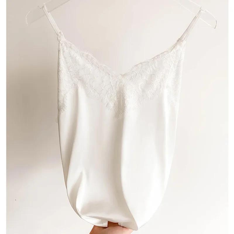 Sexy dentelle Camisole femmes soie col en v hauts été nouveau sans manches décontracté débardeurs fe