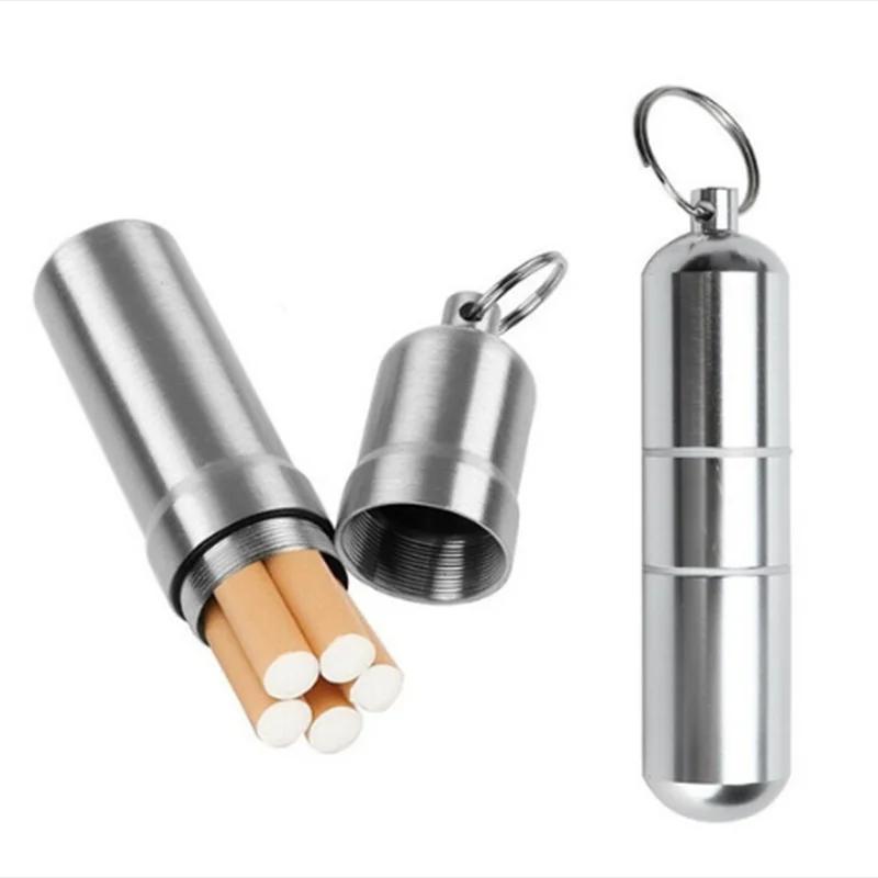 Boîte à cigarettes en alliage d'aluminium argenté, étui à cigarettes étanche, porte-capsules à cure-