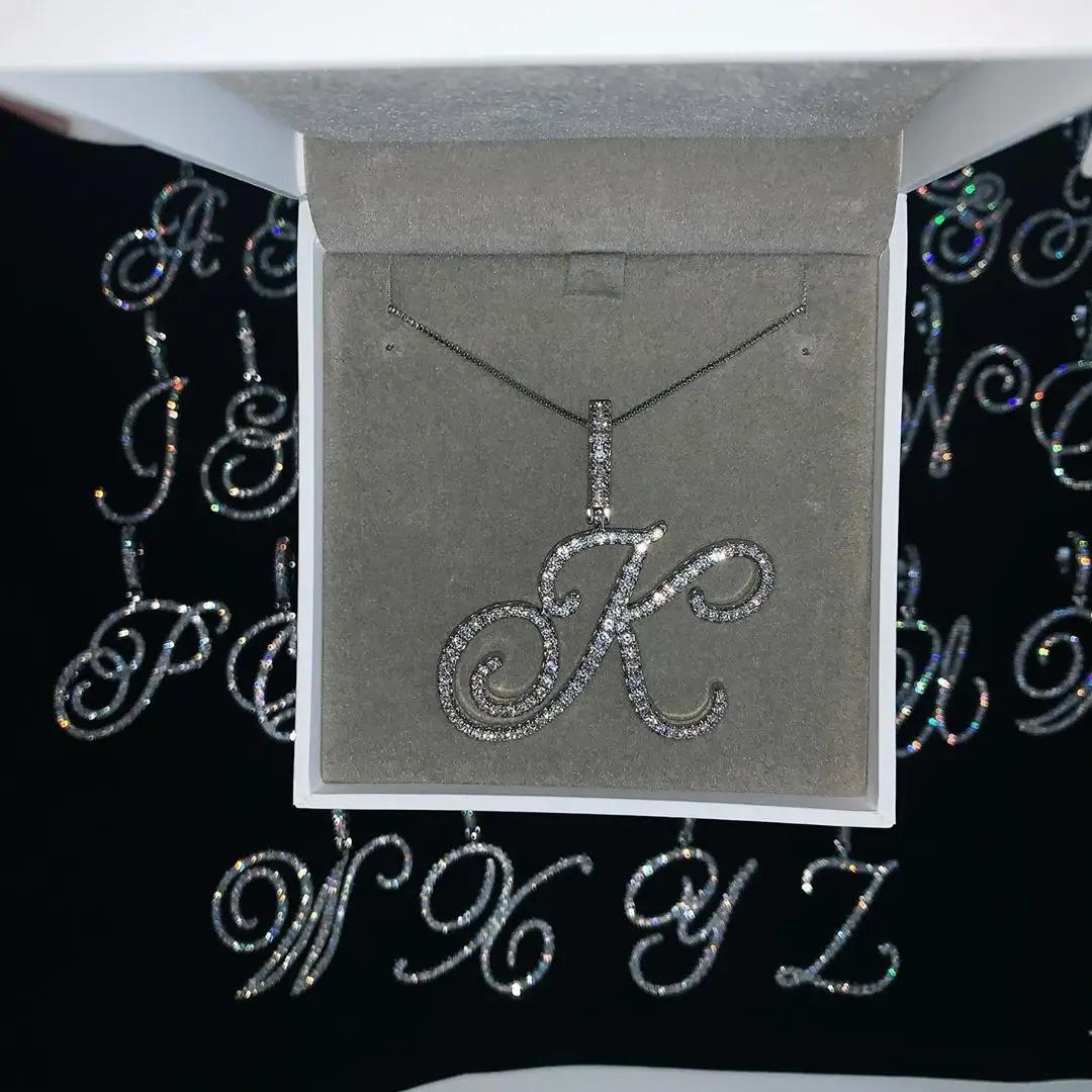 Collier pendentif avec 26 lettres initiales cursives, Micro pavé 5A, zircone cubique, bijoux avec no