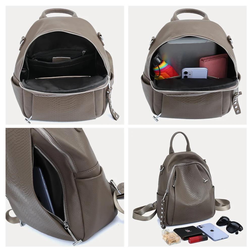 Zency-Sac à dos en cuir véritable pour femme, cartable Alligator Rivet, sac à dos initié par une fem