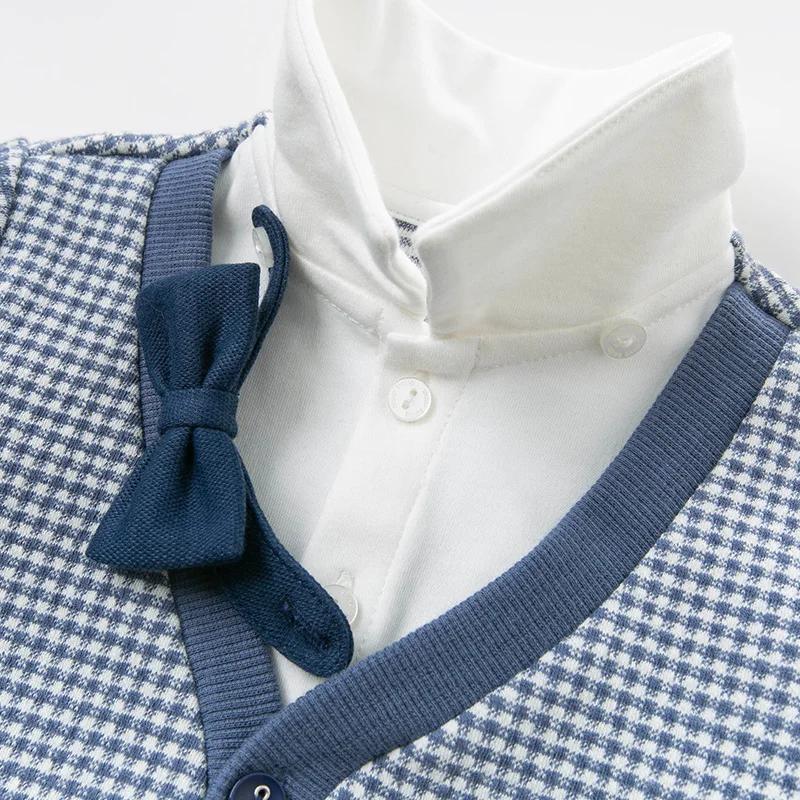 Ensemble de vêtements DB13360 pour bébés garçons, costume à carreaux, pantalon à manches longues, be