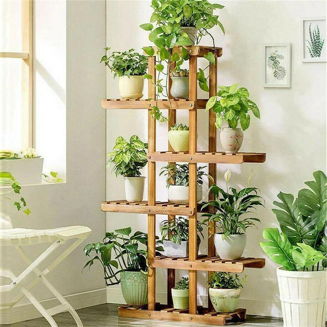 Présentoir à Plantes en Bois à 6 Niveaux, Support de Plantes en Bois Satisfait, Pot de Fleurs T1, Ba