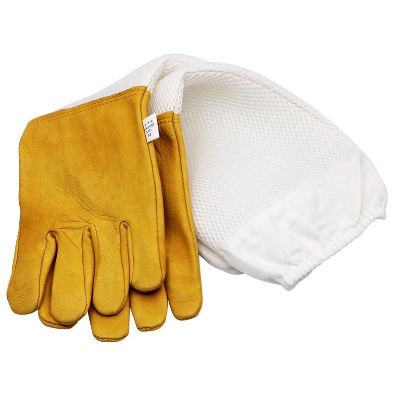 Gants de protection pour l'apiculture, manches respirantes, maille jaune, peau de mouton blanche et 