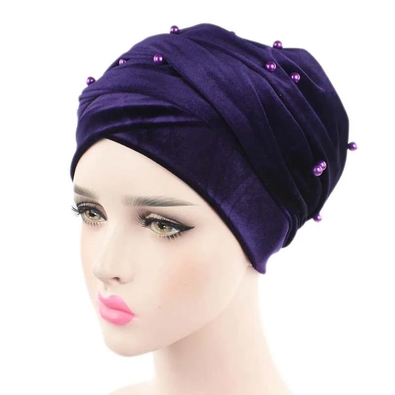 Écharpe turban en velours chaud pour femme, écharpe de sauna à perles, bonnet, chapeau africain et i