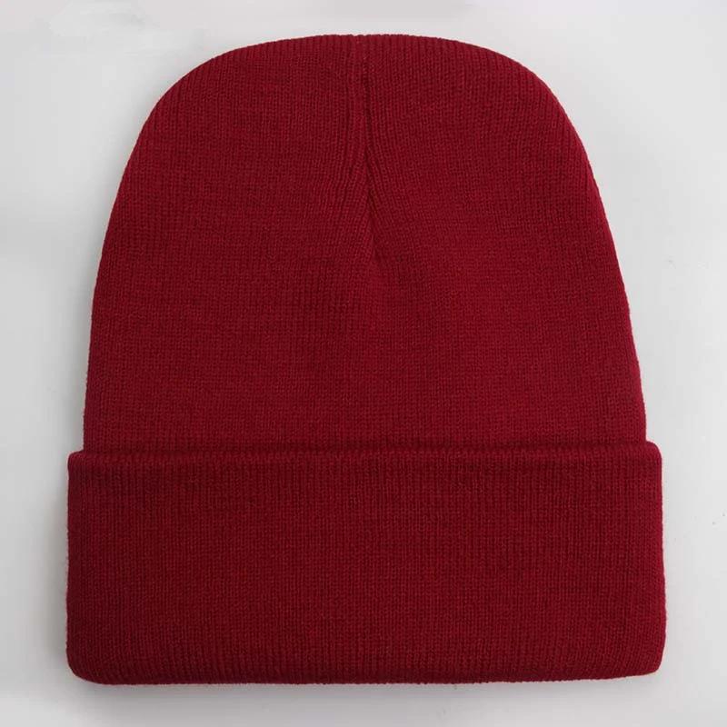 Bonnet unisexe solide automne hiver mélanges de laine doux chaud bonnet tricoté hommes femmes SkullC