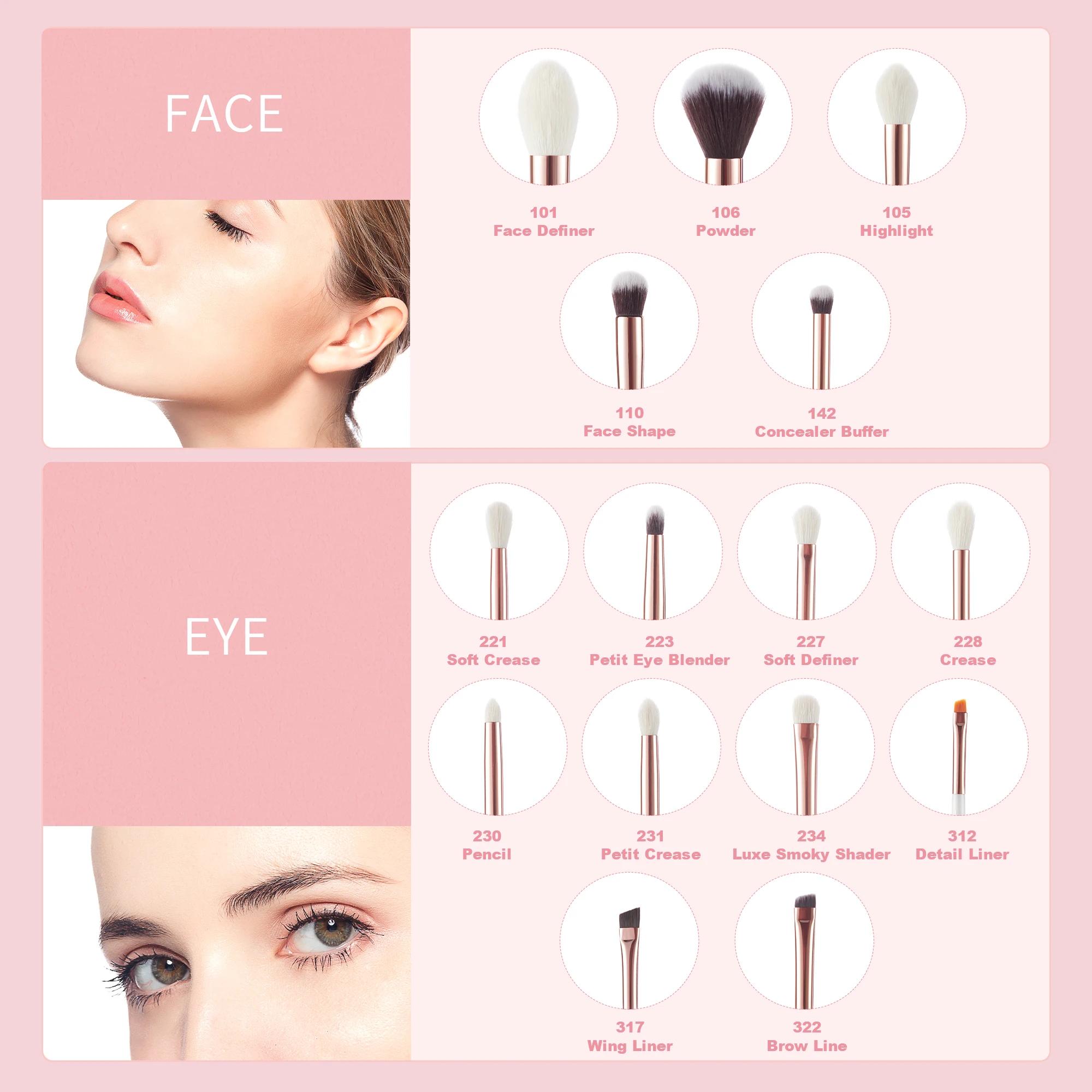 Jessup – ensemble de pinceaux de maquillage professionnels, 15 pièces, brosse de maquillage naturel-