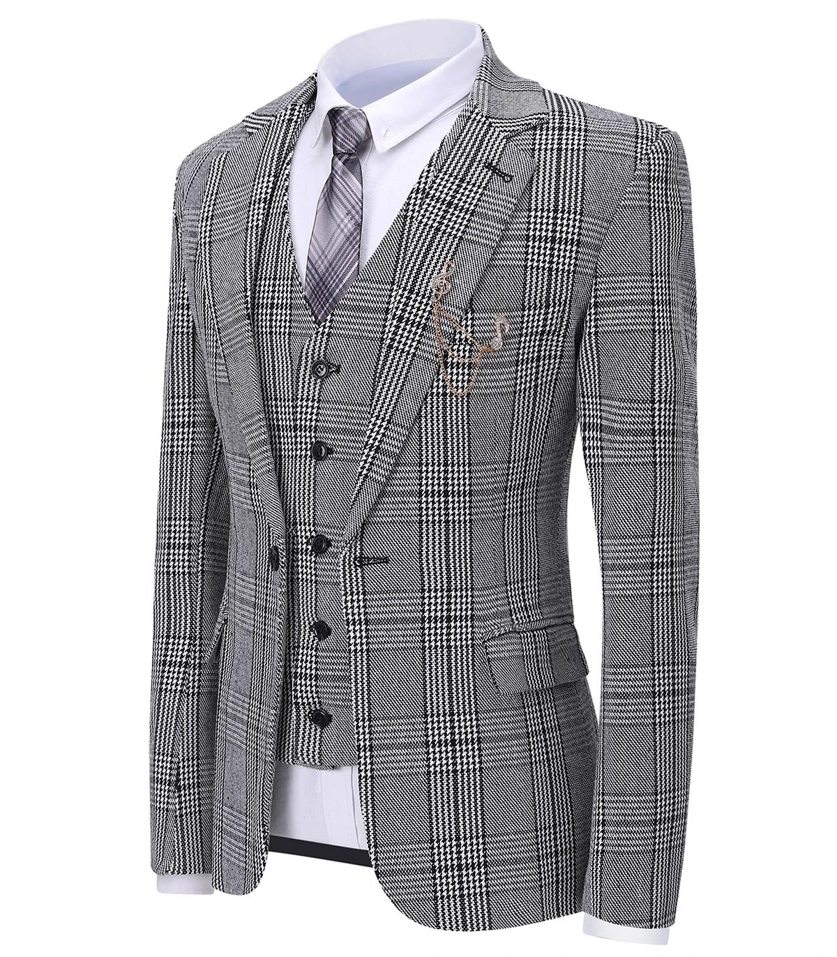 Costume formel 3 pièces pour hommes, coupe cintrée, châle à revers, Plaid en laine douce, Tuxedos gr