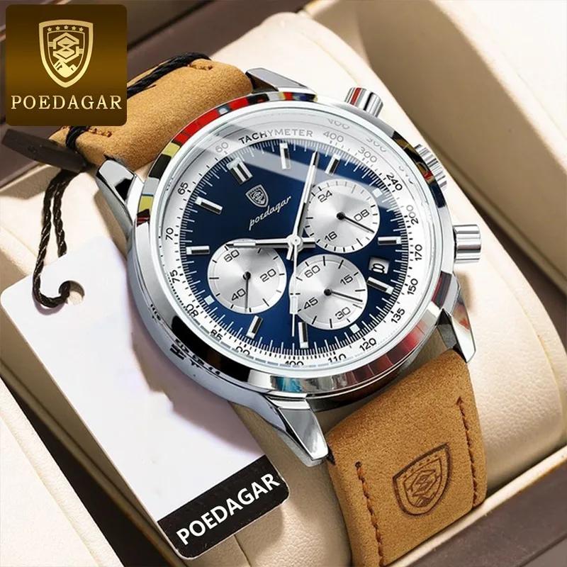 POEDAGAR avancé étanche calendrier veilleuse minuterie montre pour hommes affaires de luxe mode homm
