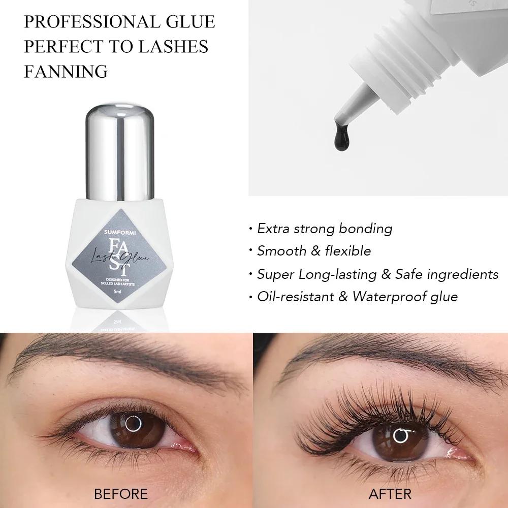 SUMFORMI 10 pièces Extensions de faux cils colle 0.3S séchage rapide imperméable mince cils cils adh