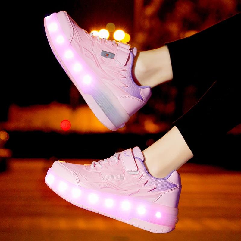 Chaussures de patins à roulettes lumineux LED pour filles – Baskets tendance et respirantes pour enf