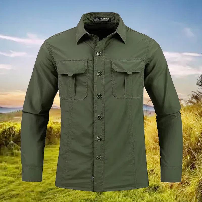 Chemise légère à séchage rapide pour hommes, chemise tactique décontractée militaire à manches longu
