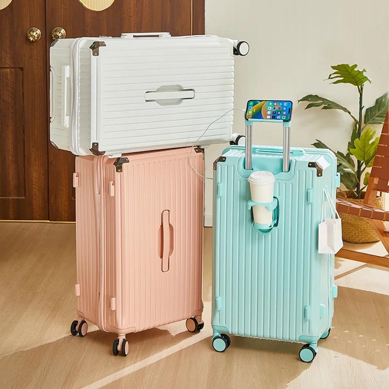 Bagage roulant de grande capacité de 20 à 26 pouces, avec porte-gobelet, sac de voyage, support de t