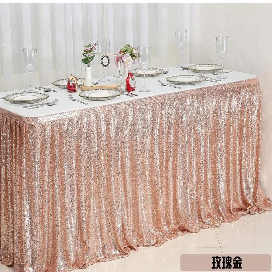 Jupe de Table à paillettes dorées, à volants plissés, pour Table ronde/rectangle/carrée, pour fête d