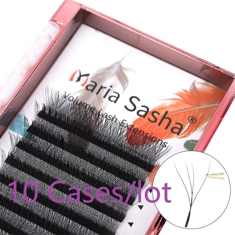 MARIA 10 étuis 4D W en forme de faisceau Extensions de cils Patch Faux marque privée gros grappes fa