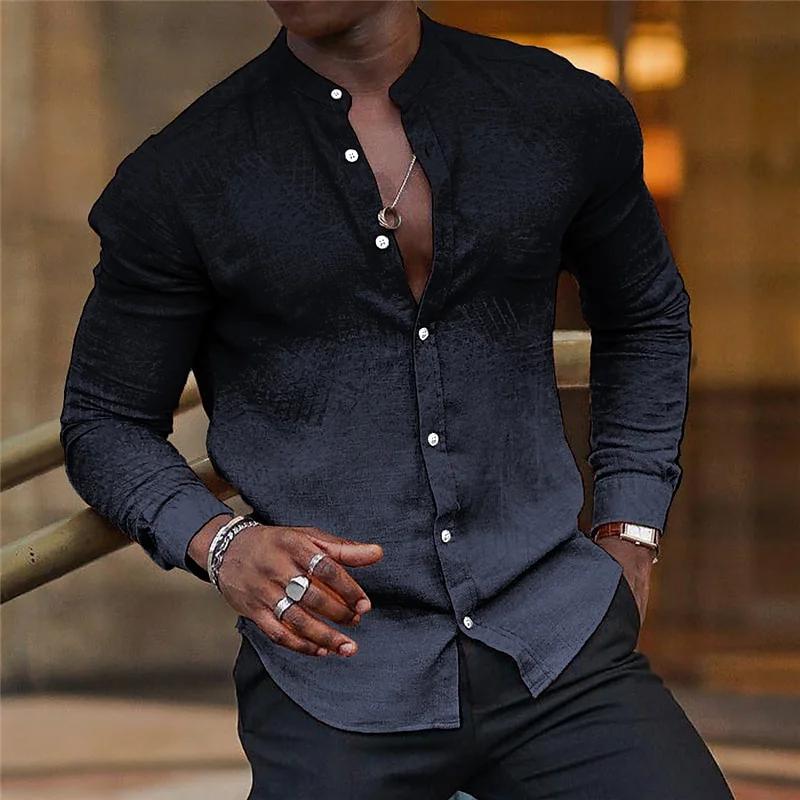 Chemise hawaïenne décontractée grise, col à manches longues, tendance, hauts pour fête en Club, plag
