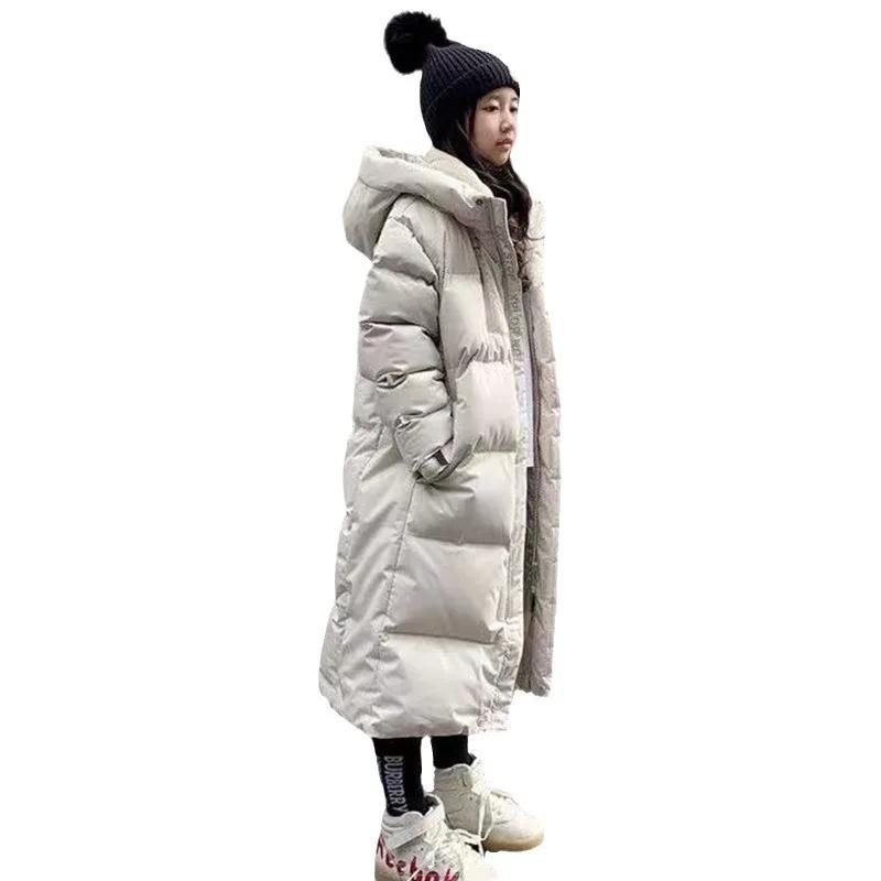 Manteau à capuche en coton pour adolescentes, veste longue et chaude, parkas rembourrées optiques, v