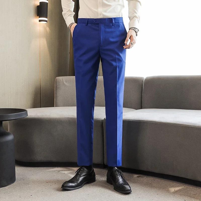 Hommes robe pantalon couleur unie coupe ajustée affaires décontracté bureau mariage formel pantalon 