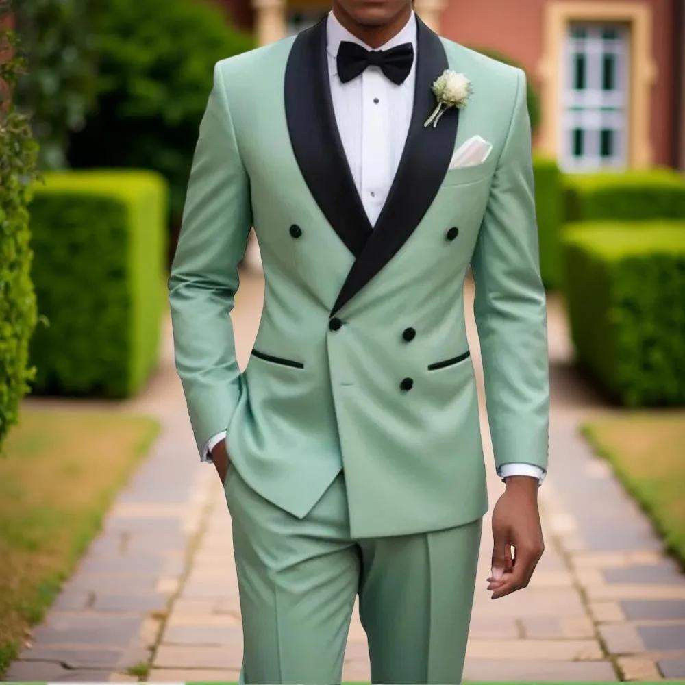 Costumes à double boutonnage pour hommes, coupe ajustée, revers châle, smoking de mariage pour marié