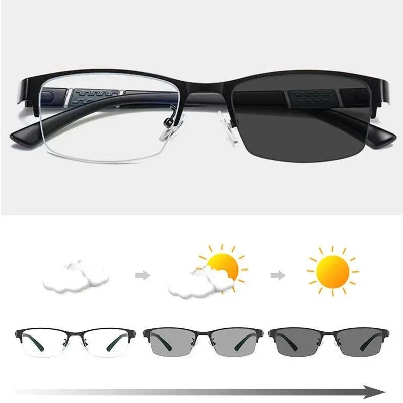 Lunettes de myopie photochromiques unisexes pour hommes d'affaires, demi-monture carrée, lunettes de